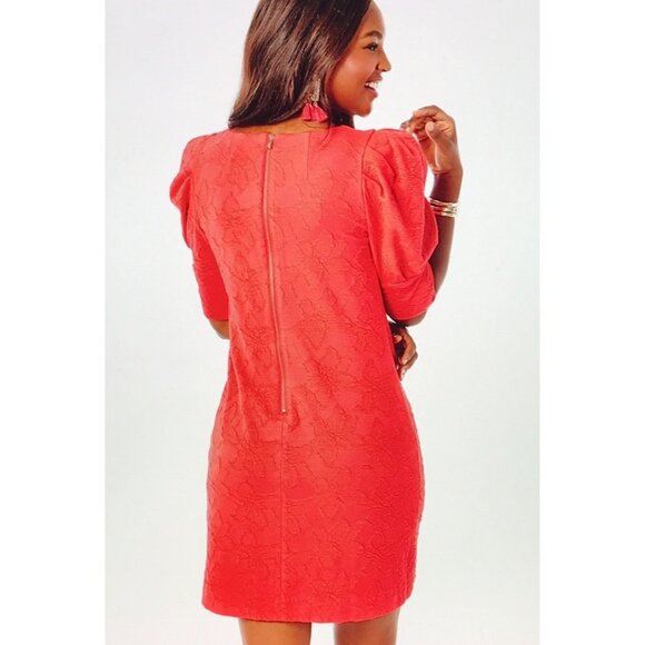 Lilly Pulitzer Knowles Ruby Red Textured Puff Sleeve Dress XL - Picture 3 of 15